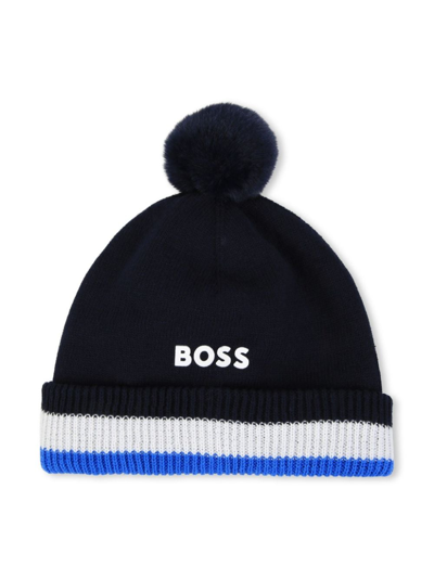 Shop Bosswear Knitted Cotton Beanie Hat In Blue