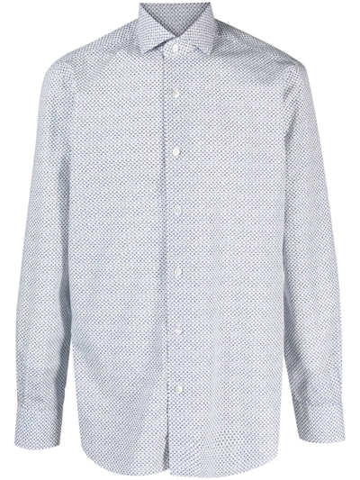 Shop Barba Micro-pattern Cotton Shirt In White