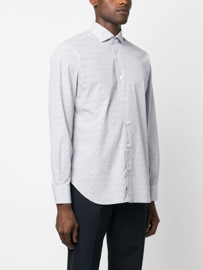 Shop Barba Micro-pattern Cotton Shirt In White
