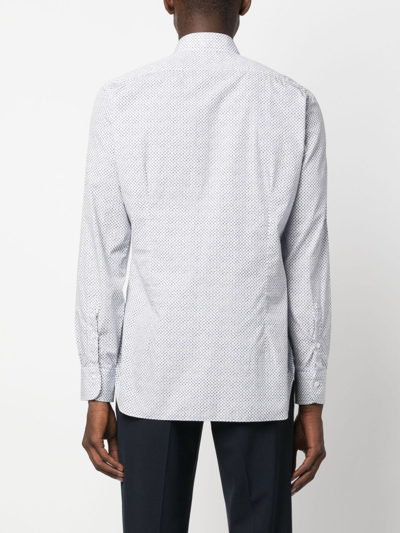 Shop Barba Micro-pattern Cotton Shirt In White