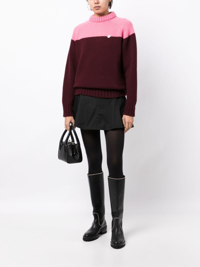 Patou Maroon Wool Two-tone Knitted Jumper In Red