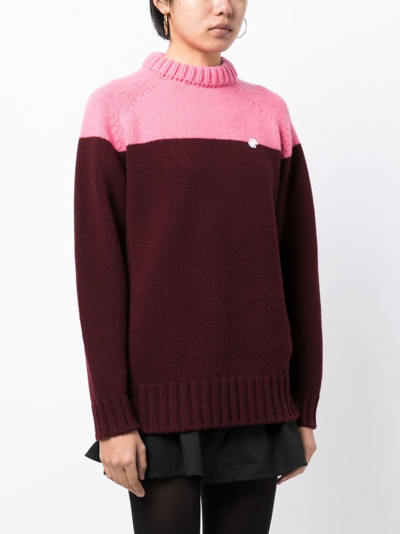 Patou Maroon Wool Two-tone Knitted Jumper In Red