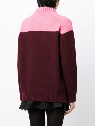 Patou Maroon Wool Two-tone Knitted Jumper In Red
