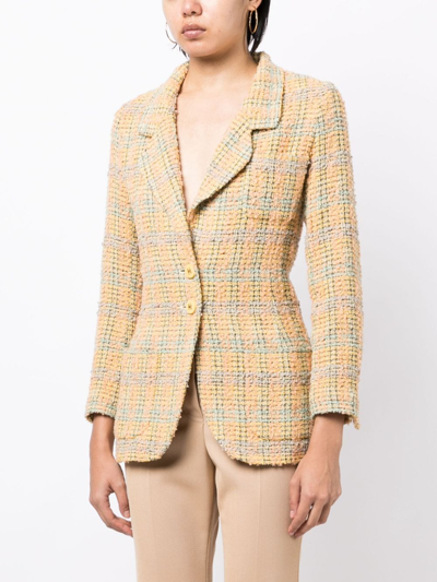 Pre-owned Chanel 1994 Single-breasted Tweed Jacket In Yellow