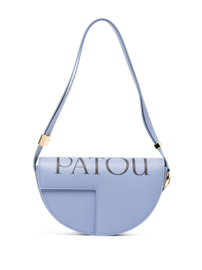 Shop Patou Logo-print Leather Shoulder Bag In Blue