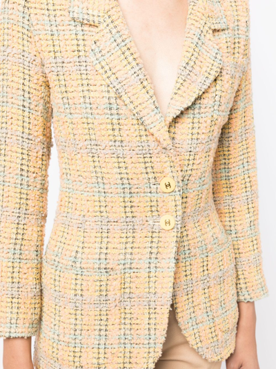 Pre-owned Chanel 1994 Single-breasted Tweed Jacket In Yellow