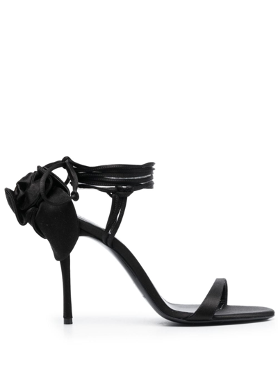 Shop Magda Butrym 110mm Flower Satin Sandals In Black