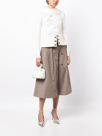 Shop Rokh Button-flap Midi Skirt In Brown