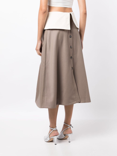 Shop Rokh Button-flap Midi Skirt In Brown