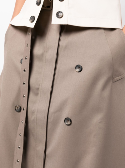 Rokh Button-flap Midi Skirt In Brown