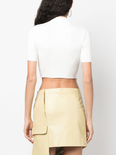 Shop Courrèges Logo-embroidered Ribbed-knit Crop Top In White