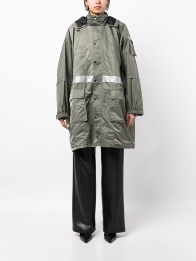 Rokh Multi-pocket Hooded Parka Coat In Green
