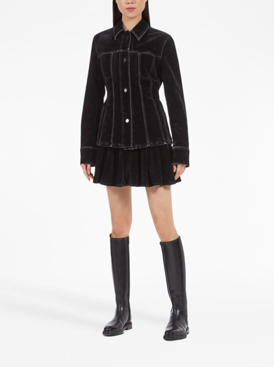 Shop Ferragamo Contrast-stitching Velvet Buttoned Jacket In Black