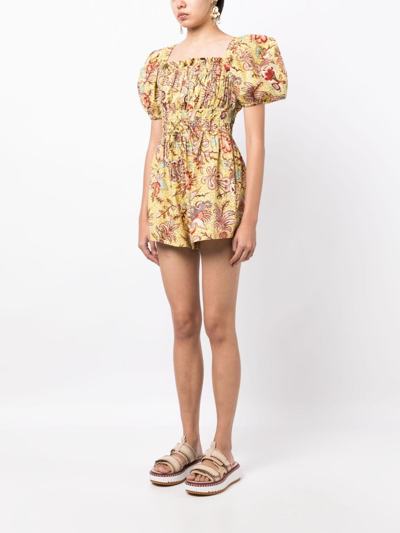 Shop Ulla Johnson Arlo Floral-print Cotton Playsuit In Yellow