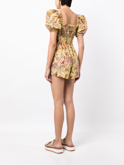 Shop Ulla Johnson Arlo Floral-print Cotton Playsuit In Yellow