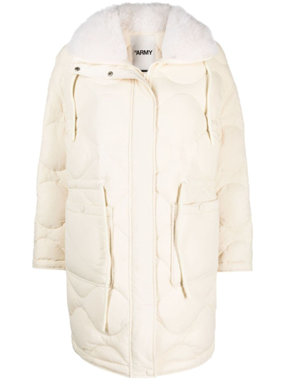 Shop Yves Salomon Quilted Padded Drawstring Parka Coat In White
