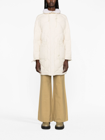 Yves Salomon Quilted Padded Drawstring Parka Coat In White
