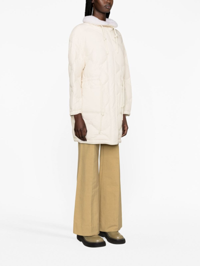 Yves Salomon Quilted Padded Drawstring Parka Coat In White