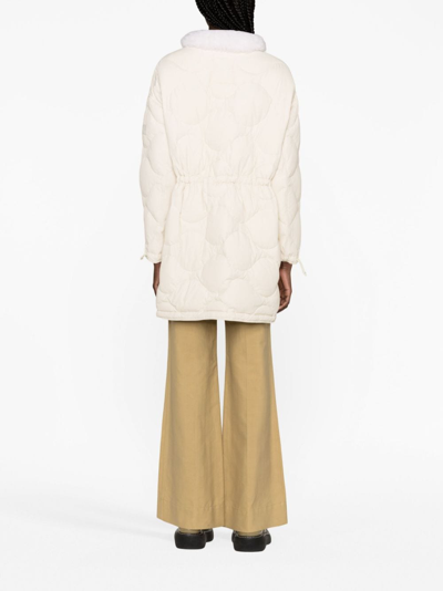 Shop Yves Salomon Quilted Padded Drawstring Parka Coat In White