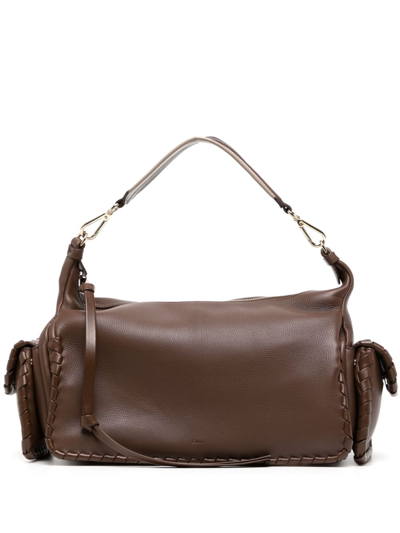 Shop Chloé Nahir Leather Shoulder Bag In Brown
