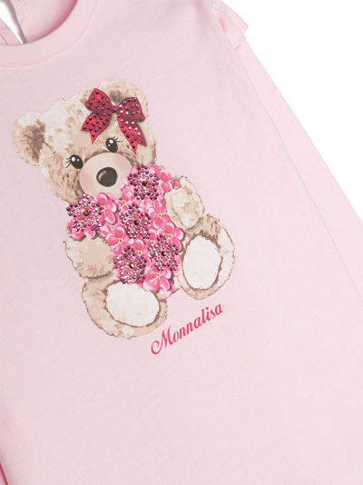Shop Monnalisa Teddy Bear-print Cotton T-shirt In Pink