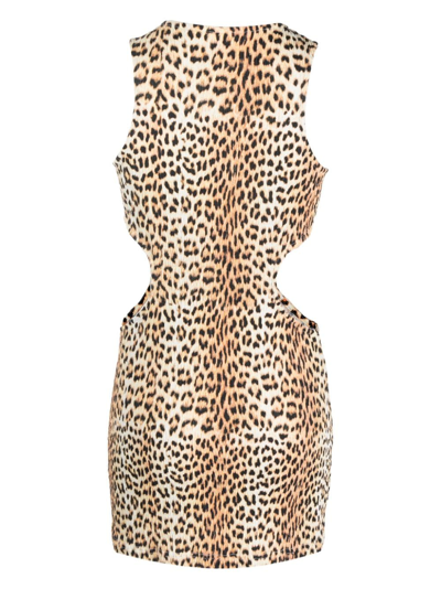 Shop Reina Olga Fled Leopard-print Minidress In Neutrals