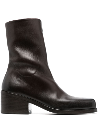 Shop Marsèll Cassello Square-toe Leather Boots In Brown