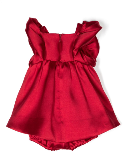 Hucklebones London Satin Flutter-sleeve Dress In Red