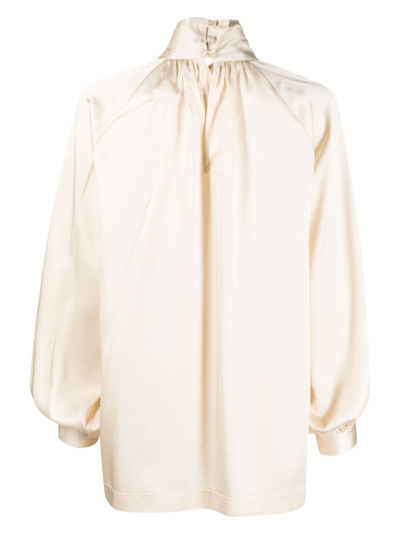 Shop Semicouture Twisted High-neck Blouse In Neutrals