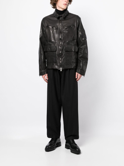 Shop Yohji Yamamoto Zip-up Leather Jacket In Black