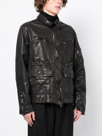 Shop Yohji Yamamoto Zip-up Leather Jacket In Black
