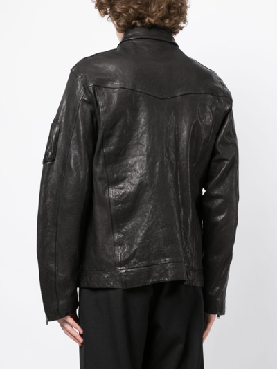 Shop Yohji Yamamoto Zip-up Leather Jacket In Black