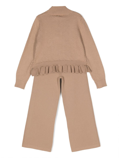 Shop Abel & Lula Stripe-print Knitted Trouser Set In Brown