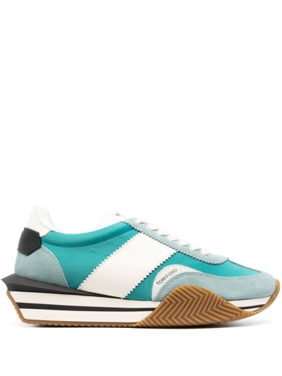Shop Tom Ford James Panelled Leather Sneakers In Green