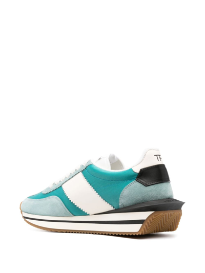 Shop Tom Ford James Panelled Leather Sneakers In Green