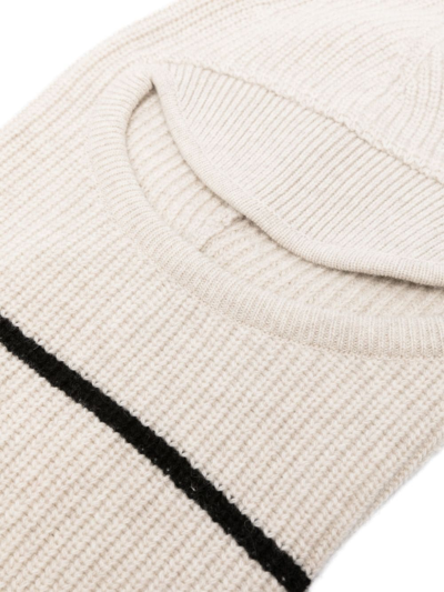 Shop Plan C Two-tone Striped Ribbed-knit Balaclava In Neutrals
