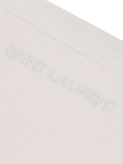 Shop Saint Laurent Logo-embroidered Cotton Jumper In Neutrals