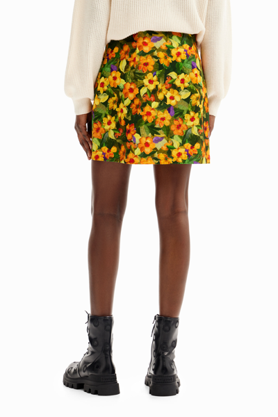 Shop Desigual Slim Floral Mini Skirt In Orange