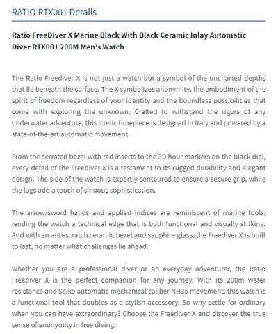 Pre-owned Ratio Freediver X Automatic Diver's Black Dial Case 40mm Rtx001 Men's Watch 200m