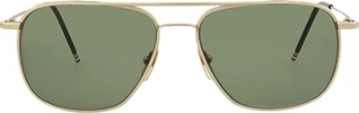 Pre-owned Thom Browne Authentic  Sunglasses Tb 103 A-gld12k Gold W/ Green Lens "new" 58mm