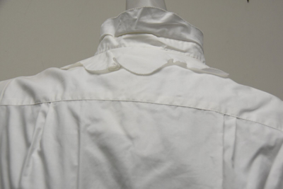 Pre-owned Chanel Blouse Shirt Button Down White Cotton Pearl Cc Ruffle Top 36 38