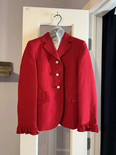 Pre-owned Gucci Ruffle Cuff Wool And Silk Detail Blazer In Red