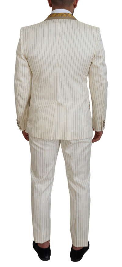 Pre-owned Dolce & Gabbana Suit Off White Gold Striped Tuxedo Slim Fit Eu48/us38 /m 4800usd