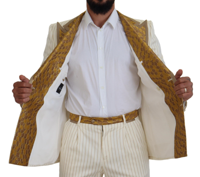 Pre-owned Dolce & Gabbana Suit Off White Gold Striped Tuxedo Slim Fit Eu48/us38 /m 4800usd