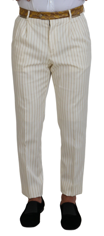 Pre-owned Dolce & Gabbana Suit Off White Gold Striped Tuxedo Slim Fit Eu48/us38 /m 4800usd