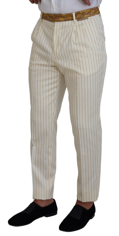 Pre-owned Dolce & Gabbana Suit Off White Gold Striped Tuxedo Slim Fit Eu48/us38 /m 4800usd