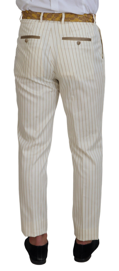 Pre-owned Dolce & Gabbana Suit Off White Gold Striped Tuxedo Slim Fit Eu48/us38 /m 4800usd
