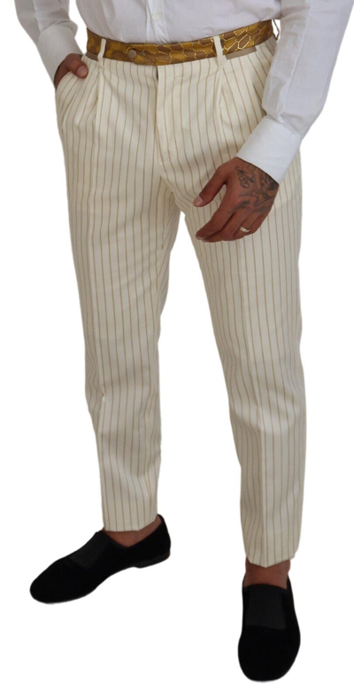 Pre-owned Dolce & Gabbana Suit Off White Gold Striped Tuxedo Slim Fit Eu48/us38 /m 4800usd