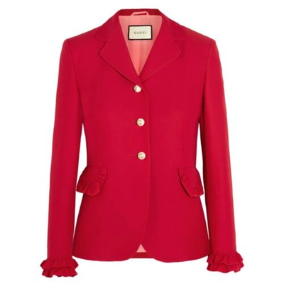 Pre-owned Gucci Ruffle Cuff Wool And Silk Detail Blazer In Red