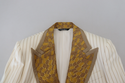 Pre-owned Dolce & Gabbana Suit Off White Gold Striped Tuxedo Slim Fit Eu48/us38 /m 4800usd